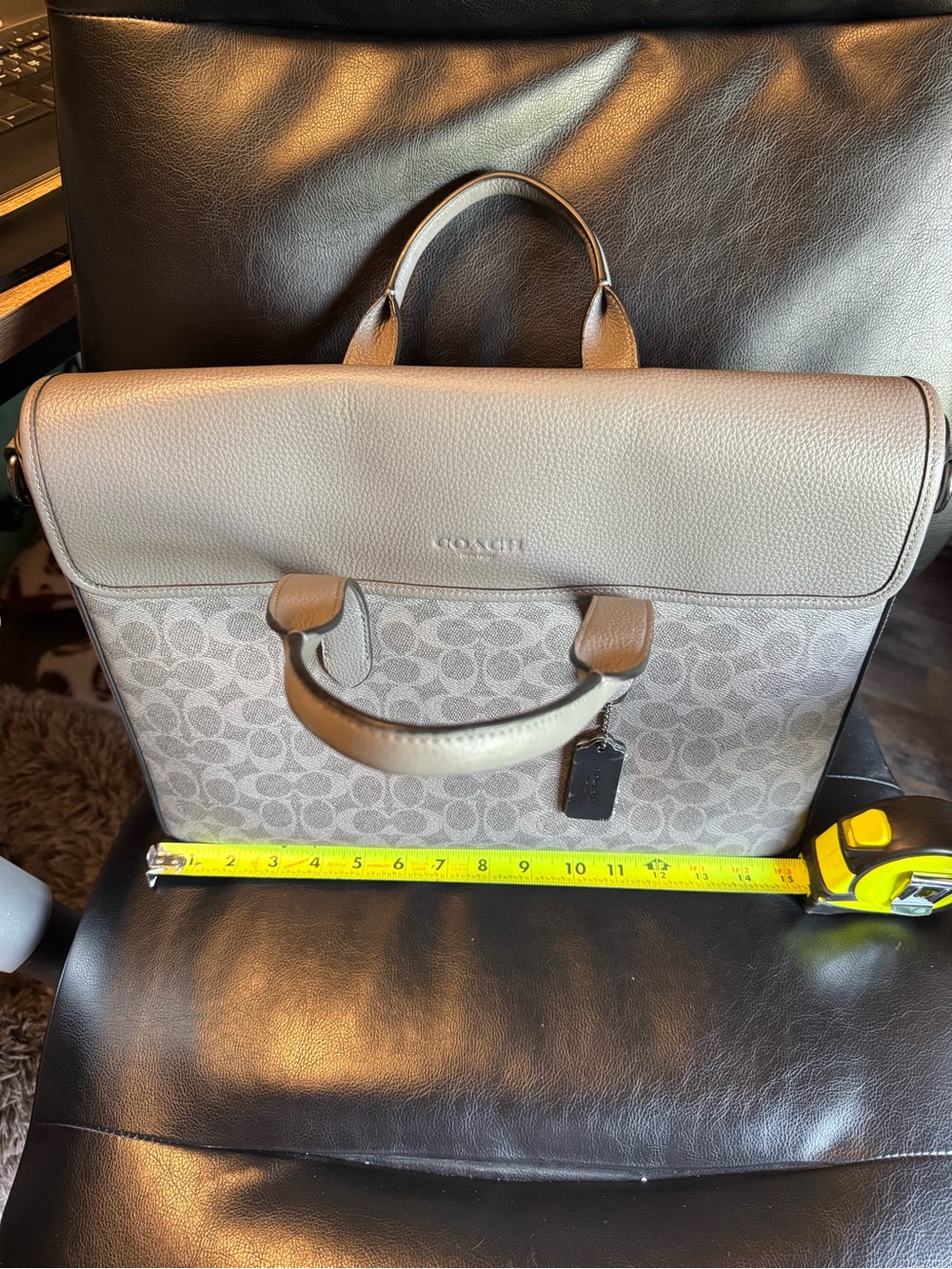 Coach Mens Signature Canvas and Leather Briefcase/Satchle in Light Gray - Picture 12 of 15